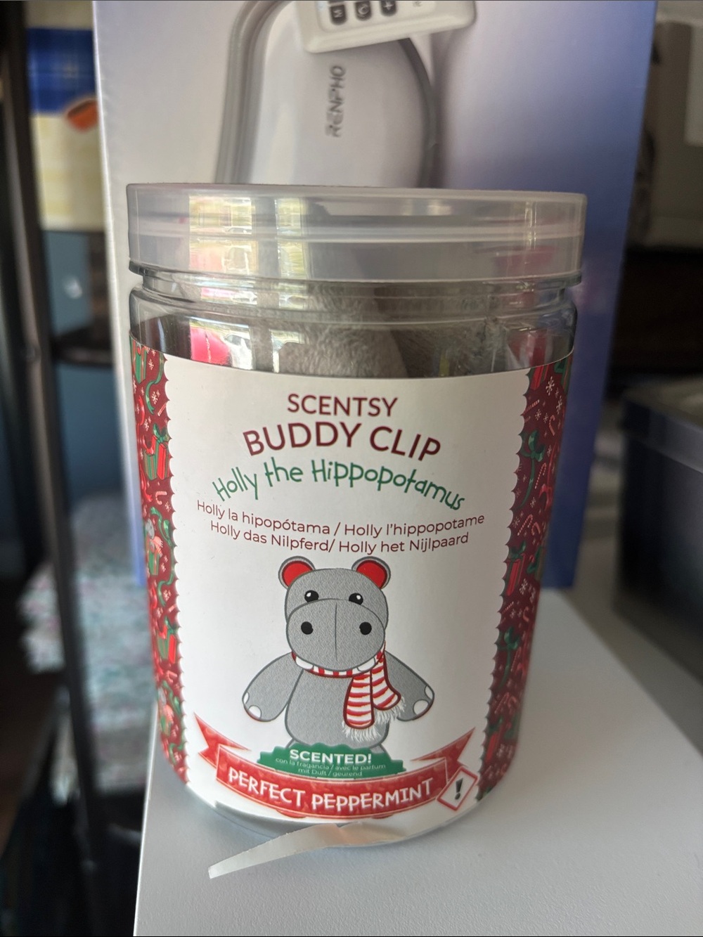 Scentsy Buddy Clip Holly the Hippopotamus - Gray with Red & White Accents